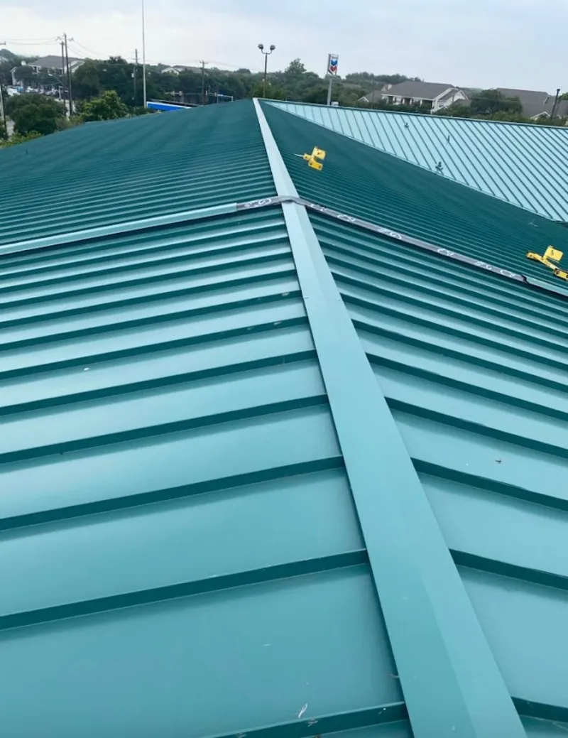 Green commercial metal roof ridge and valley for Metal Roof Repair in Lamont